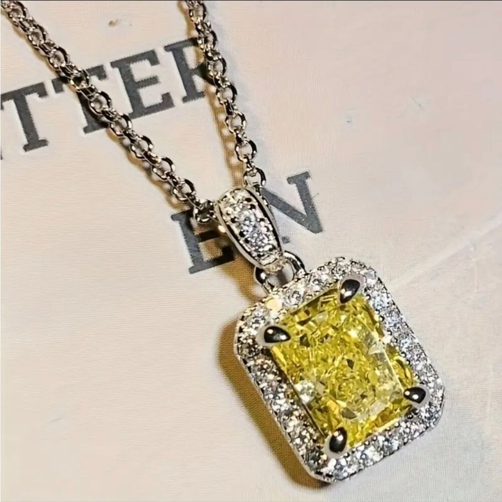 Yellow Sapphire Diamond Silver Necklace